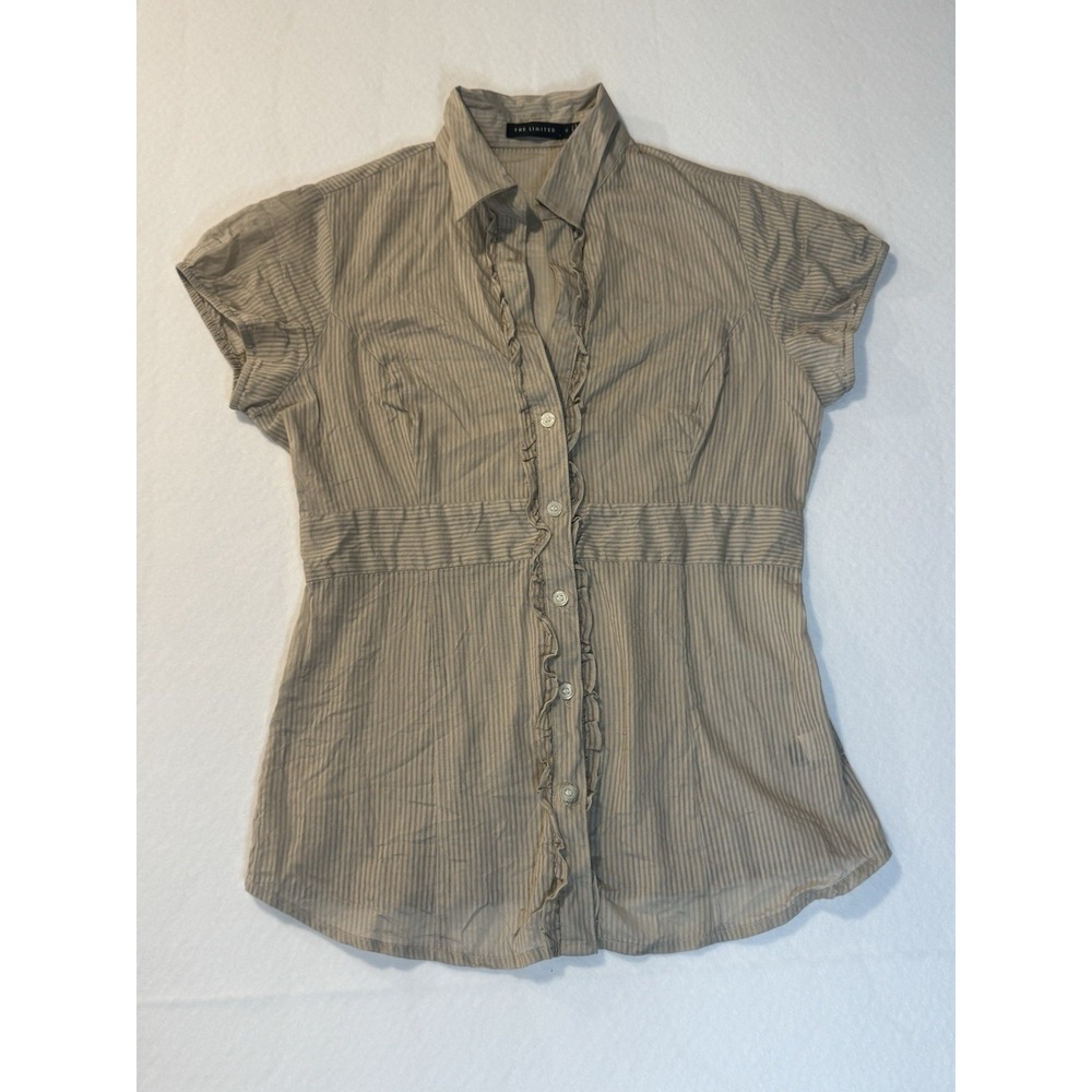 Vintage The Limited 100% Cotton , Beige Striped SS Button Up size Small